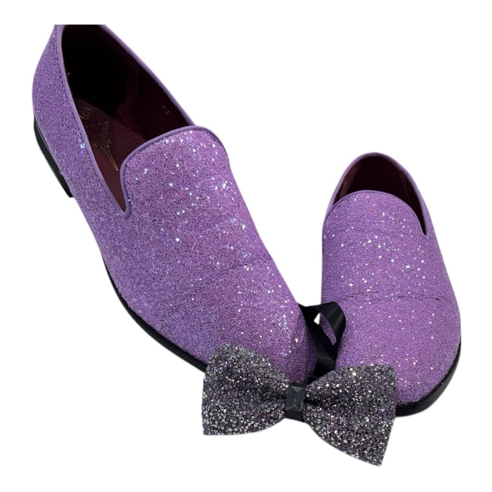 Purple Glitter Size 9.5 Loafers with Bow Tie